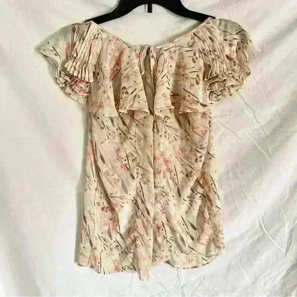 LC Lauren Conrad Pale Pink Ruffle Sleeve Blouse w/ Abstract Print Size XS - Picture 2 of 4